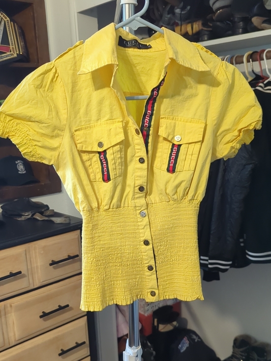 Gucci Tops - Gucci Yellow Button Up Top Ruffled Blouse Size XS Small